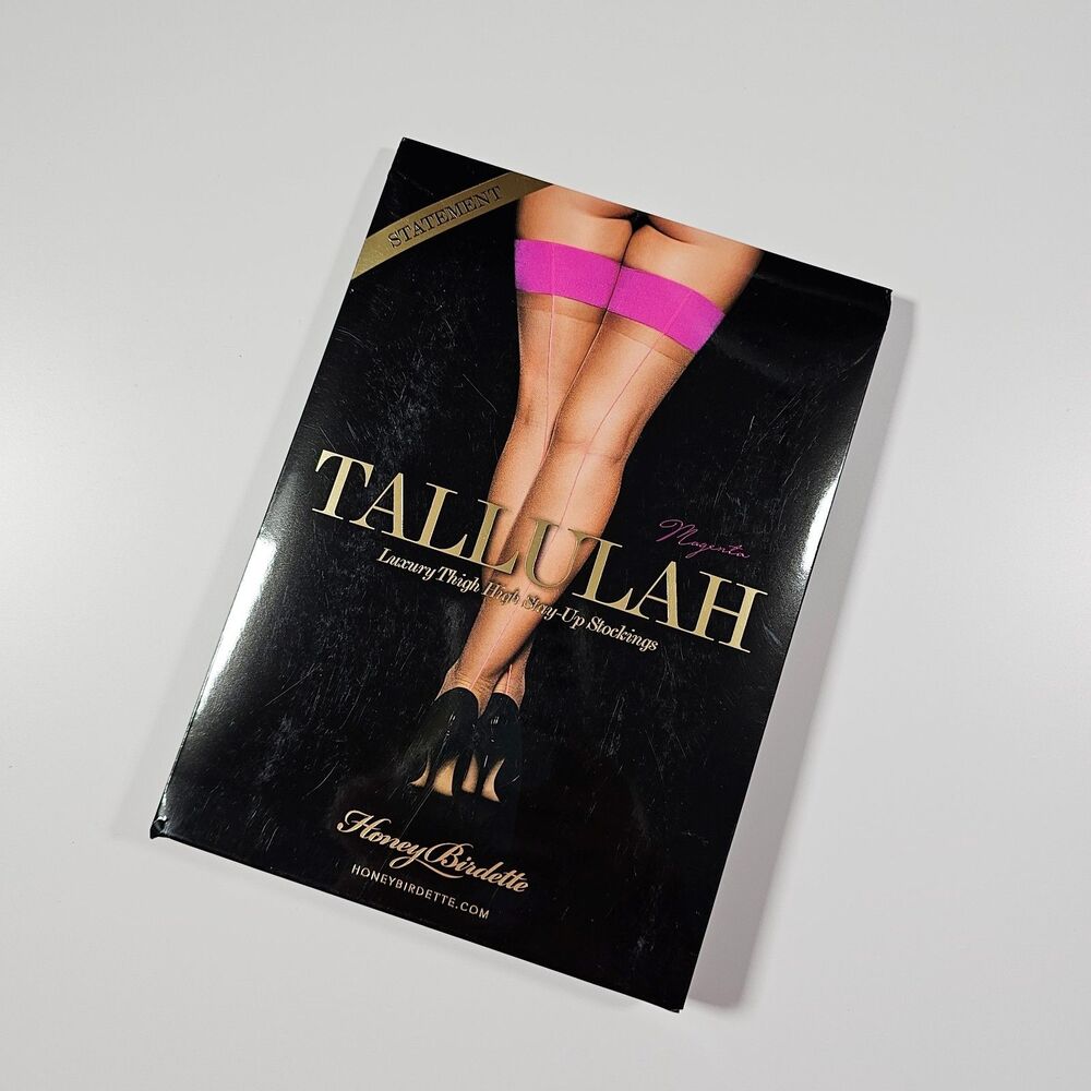 Honey Birdette Tallulah Magenta Pink Sheer Stay Up Stockings with Back Seams S